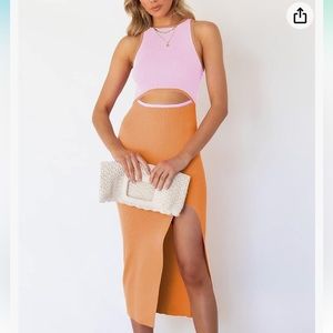 Viral two tone knit ribbed midi dress